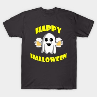 halloween ghost with beer for friends T-Shirt